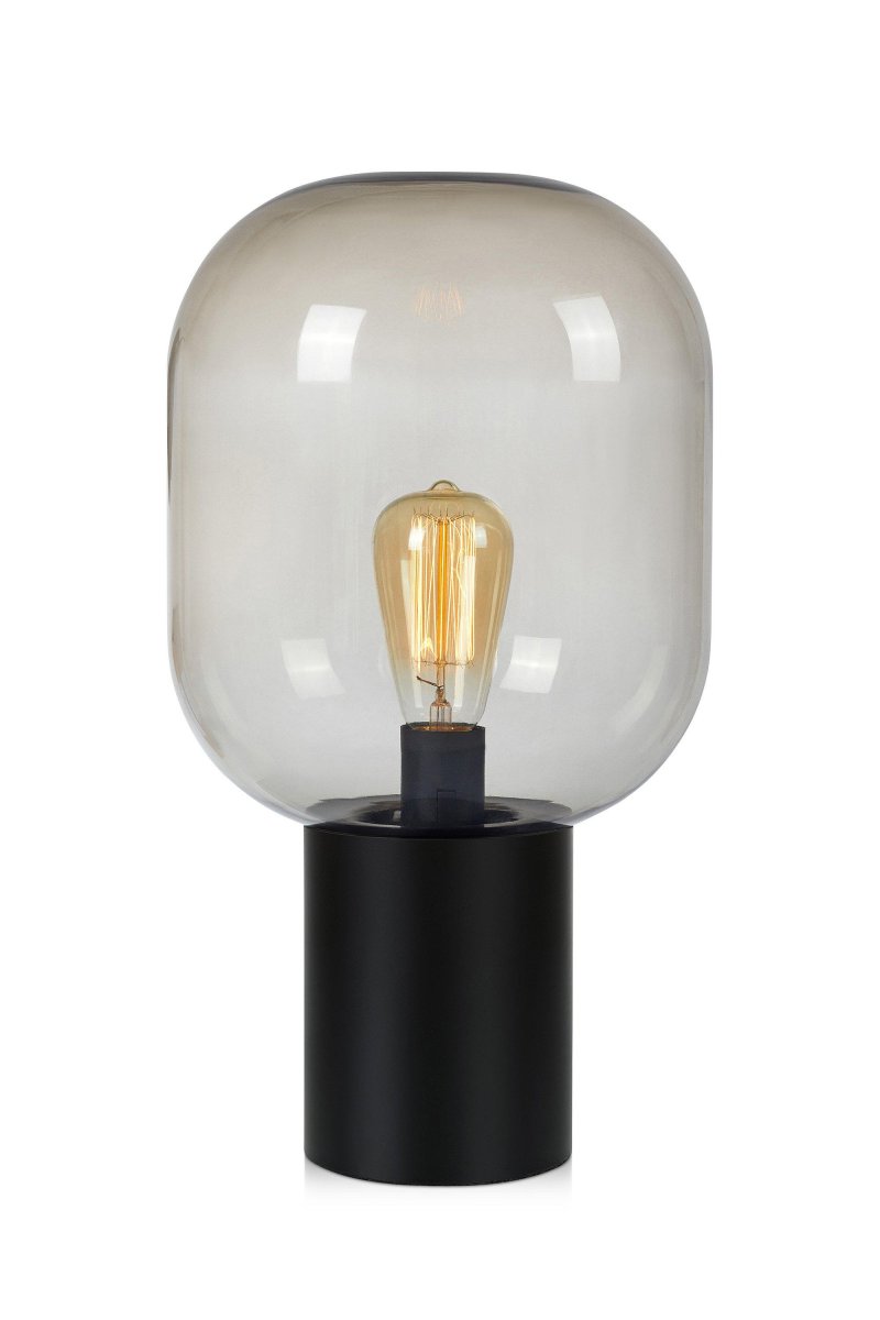Brooklyn 44cm Zwart/Rookkleurig tafellamp Van Markslöjd - De kap van rookglas zorgt voor een zacht en sfeervol licht en accentueert de lichtbron op een decoratieve manier.