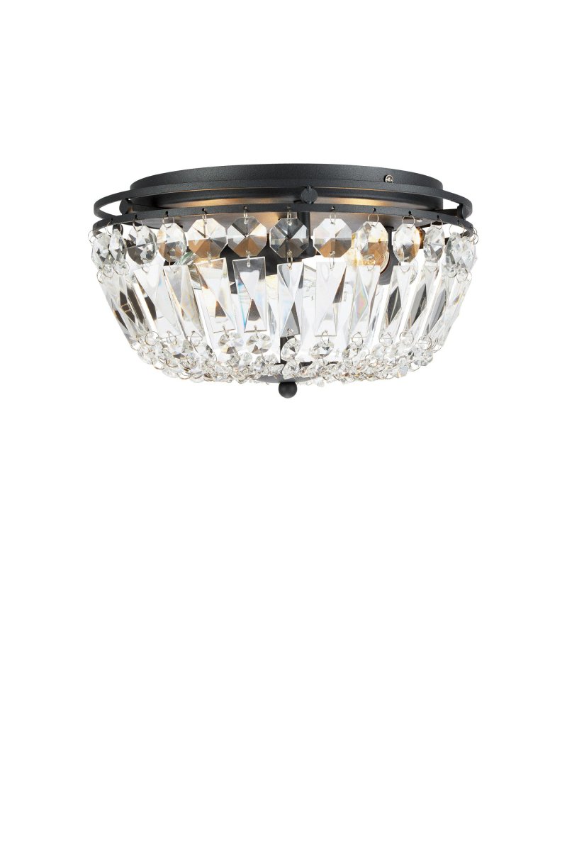 Vasa Ø30 Chroom badkamerlamp Van Markslöjd - Deze elegante plafondlamp van kristal heeft een zwart metalen frame en prachtige machinaal geslepen prisma's die een luxueuze uitstraling creëren.