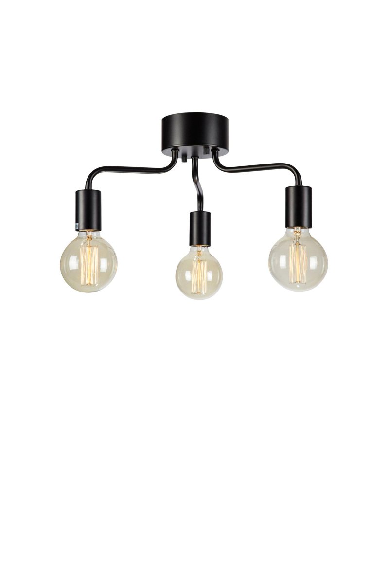 Avery 38cm Zwart plafondlamp Van Markslöjd - Avery is een moderne plafondlamp met drie stijlvolle armen en zichtbare gloeilampen die de kamer een elegante, industri&euml;le uitstraling geven.
