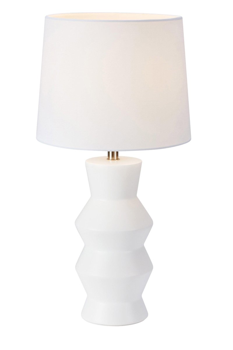 Sienna 46cm Wit tafellamp Van Markslöjd - De Sienna tafellamp is een stijlvolle witte lamp met een mooie keramische voet en een witte textielen kap die zacht licht cre&euml;ert.