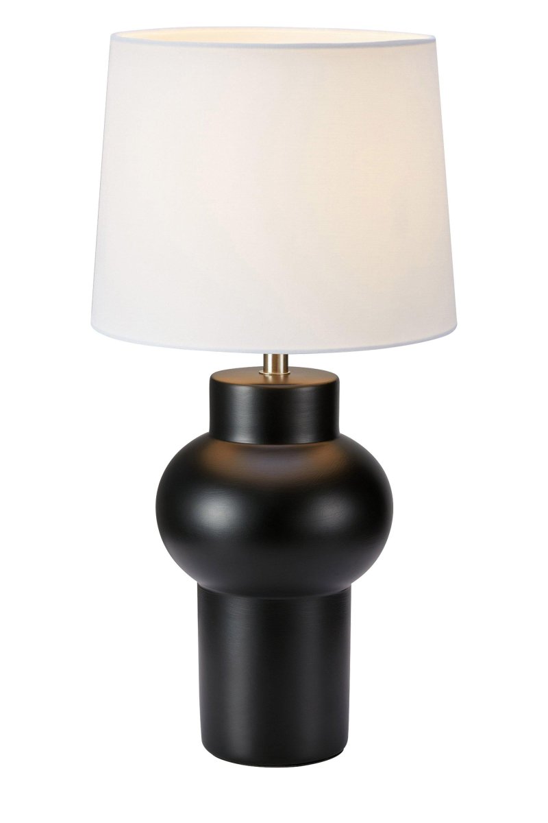 Shape 46cm Zwart tafellamp Van Markslöjd - De Shape tafellamp is een stijlvolle zwarte lamp met een mooie keramische voet en een witte textielen kap die zacht licht cre&euml;ert.