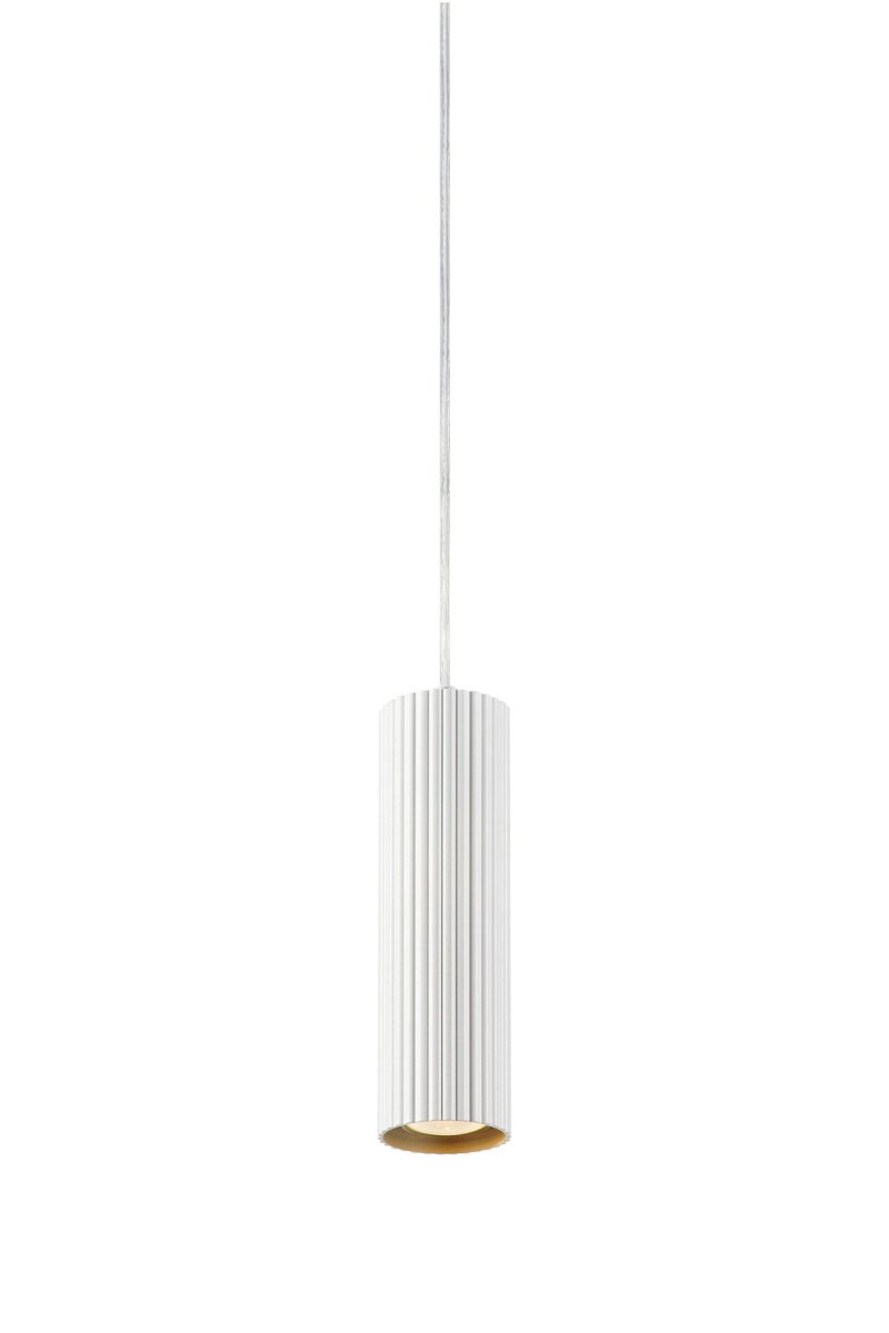 Costilla Ø7 Wit raamlamp Van Markslöjd - Discreet geribbeld metalen scherm dat aan een transparante kabel hangt.