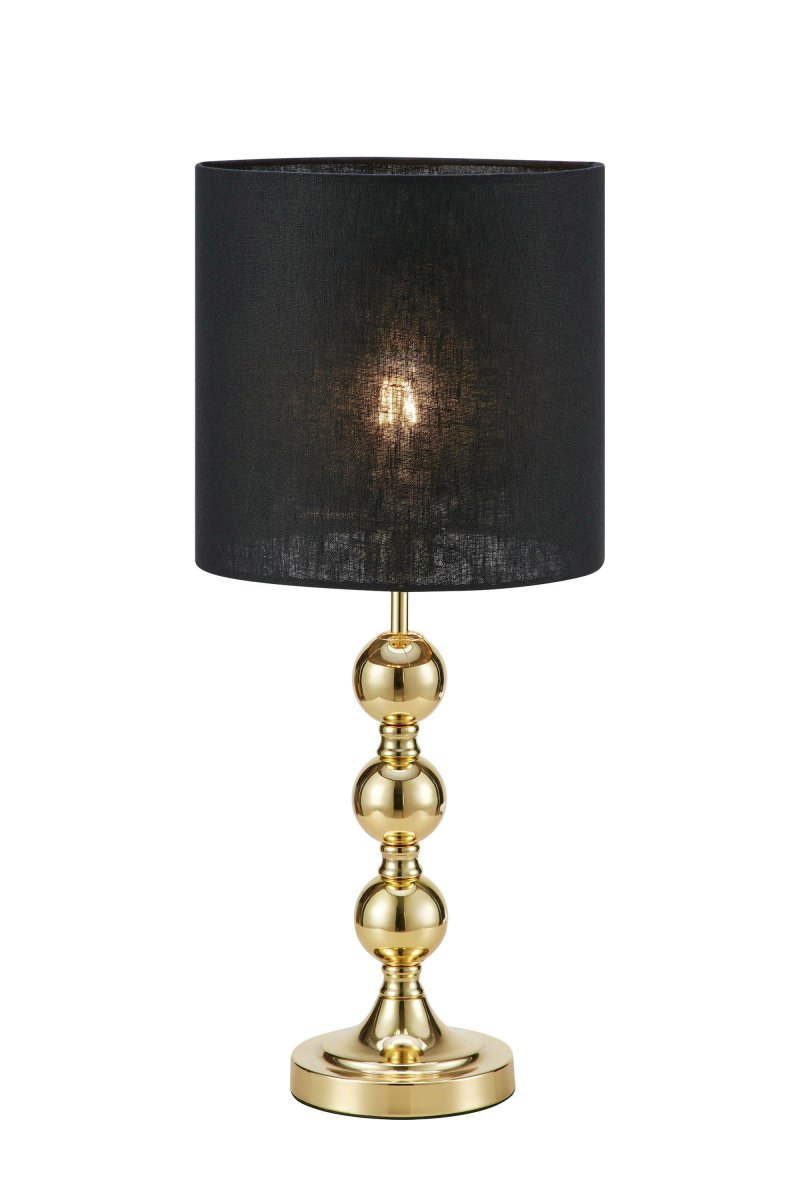 Octo 57cm Messing tafellamp Van Markslöjd - Octo is een elegante tafellamp met een zwarte linnen kap en een messingkleurige lampenvoet in de vorm van drie zachte, ronde bollen.