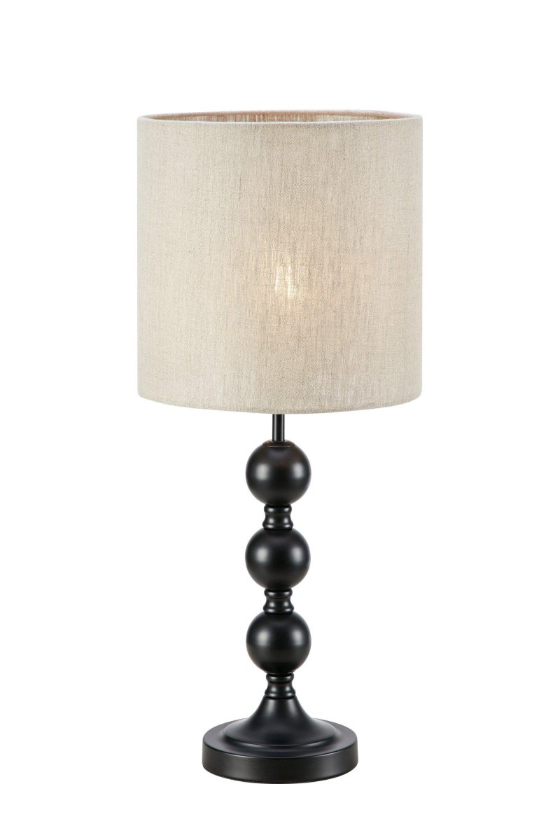 Octo 57cm Zwart tafellamp Van Markslöjd - Octo is een stijlvolle tafellamp met een beige linnen kap en een zwarte lampenvoet in de vorm van drie zachte, ronde bollen.