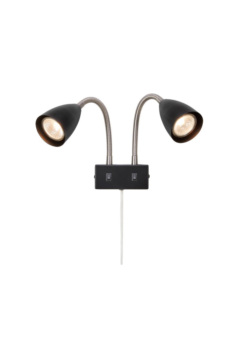 Ciro II Zwart leeslamp Van Markslöjd - Klassieke en stijlvolle wandlamp met twee kappen en verstelbare armen.