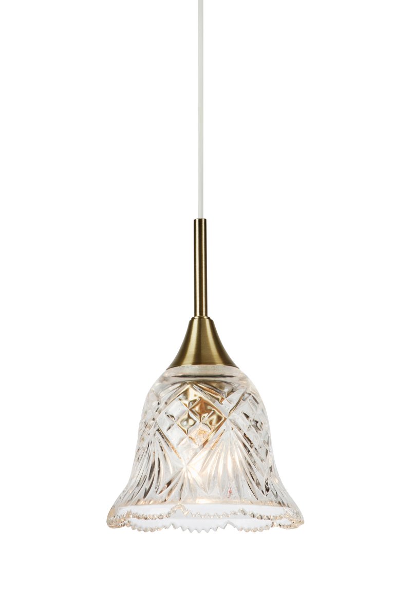 Luna Ø14 Transparant/messing raamlamp Van Markslöjd - Raamlamp van transparant glas met fijne details in een walnootkleurige afwerking en een decoratieve, zacht gebogen vorm aan de onderkant - een romantisch ontwerp dat een warme en gastvrije sfeer cre&euml;ert in het raam of in een klein hoekje.
