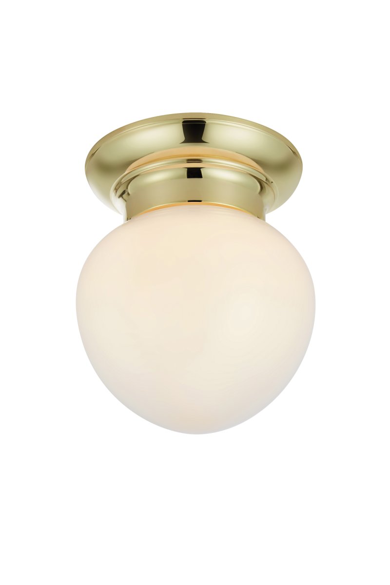 Ronda Ø20 Messing badkamerlamp Van Markslöjd - Plafondlamp in de stijl van begin 20e eeuw, geschikt voor badkamers (IP44), met een messing voet en een witte glazen kap.