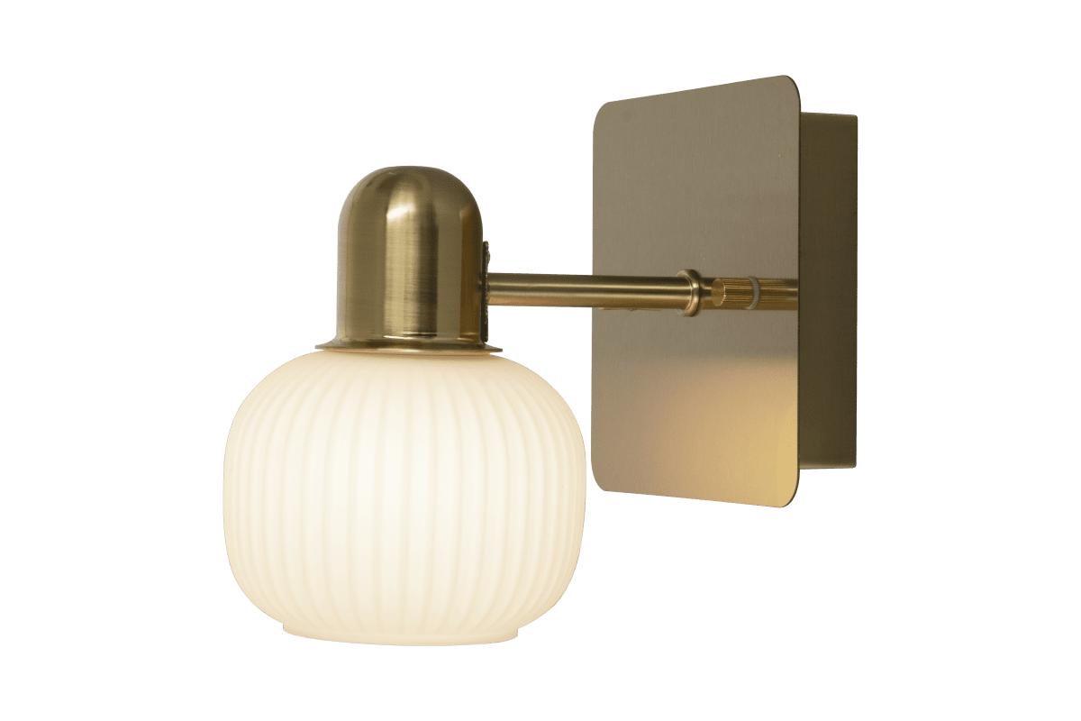 Messina Ø10 Mat messing badkamerlamp Van Aneta Lighting - Wandlamp Messina in mat messing met opaalwitte gecanneleerde glazen kap.