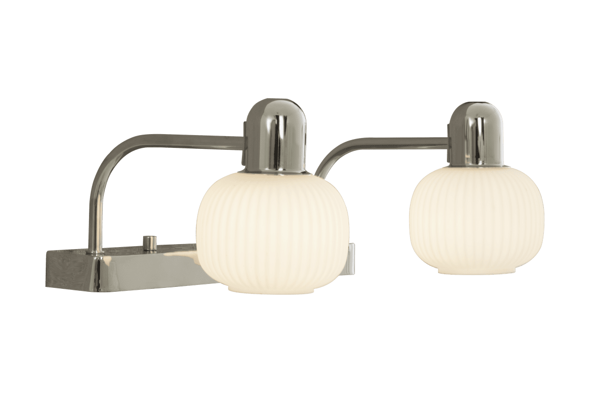 Messina 33cm Chroom badkamerlamp Van Aneta Lighting - Messina vaasverlichting in chroom met 2 opaalwitte gecanneleerde glazen kappen.