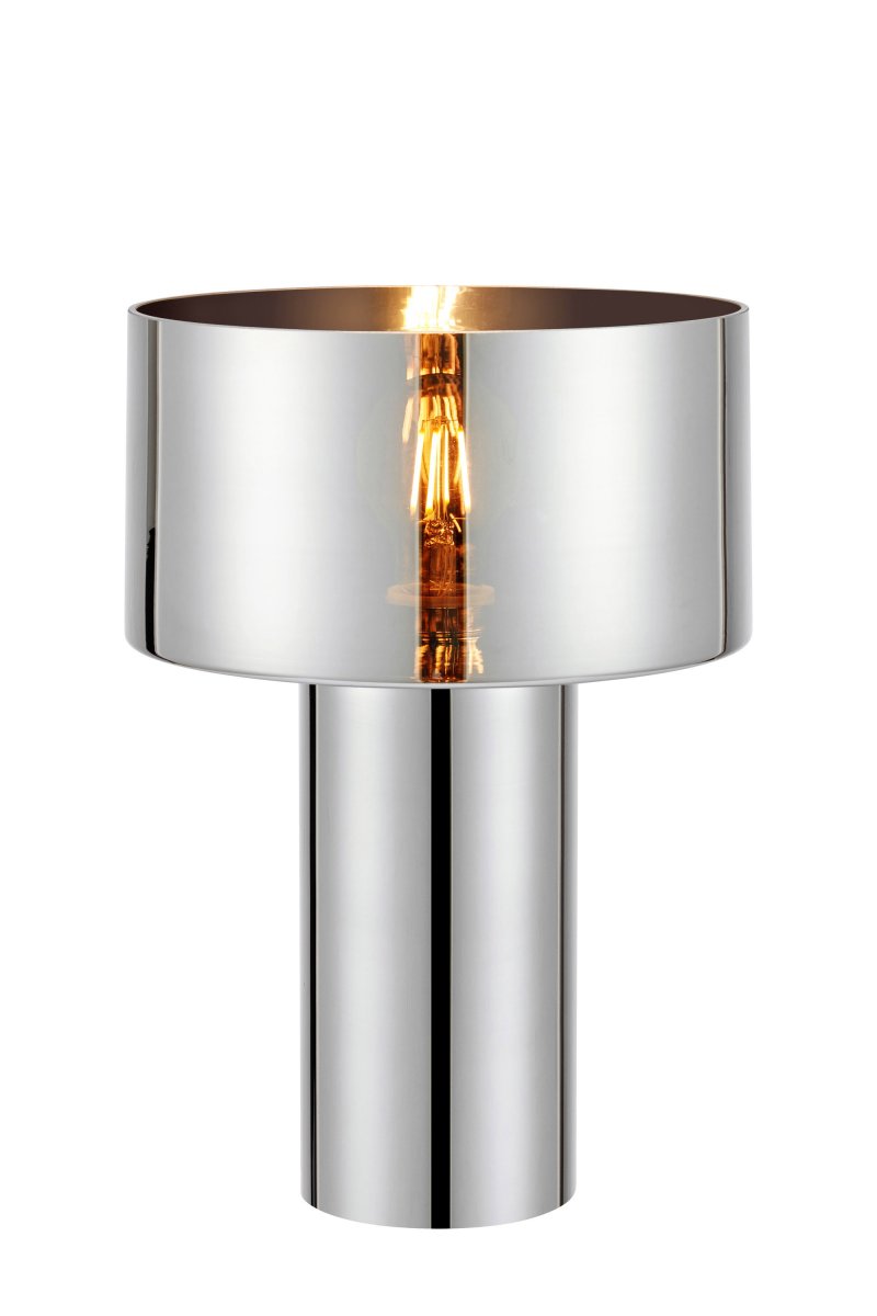 Corin 32cm Zilver tafellamp Van Markslöjd - Het rechthoekige glas zorgt voor een mooie gloed dankzij het spiegelende effect, wat de lamp een zilverachtige en exclusieve uitstraling geeft.