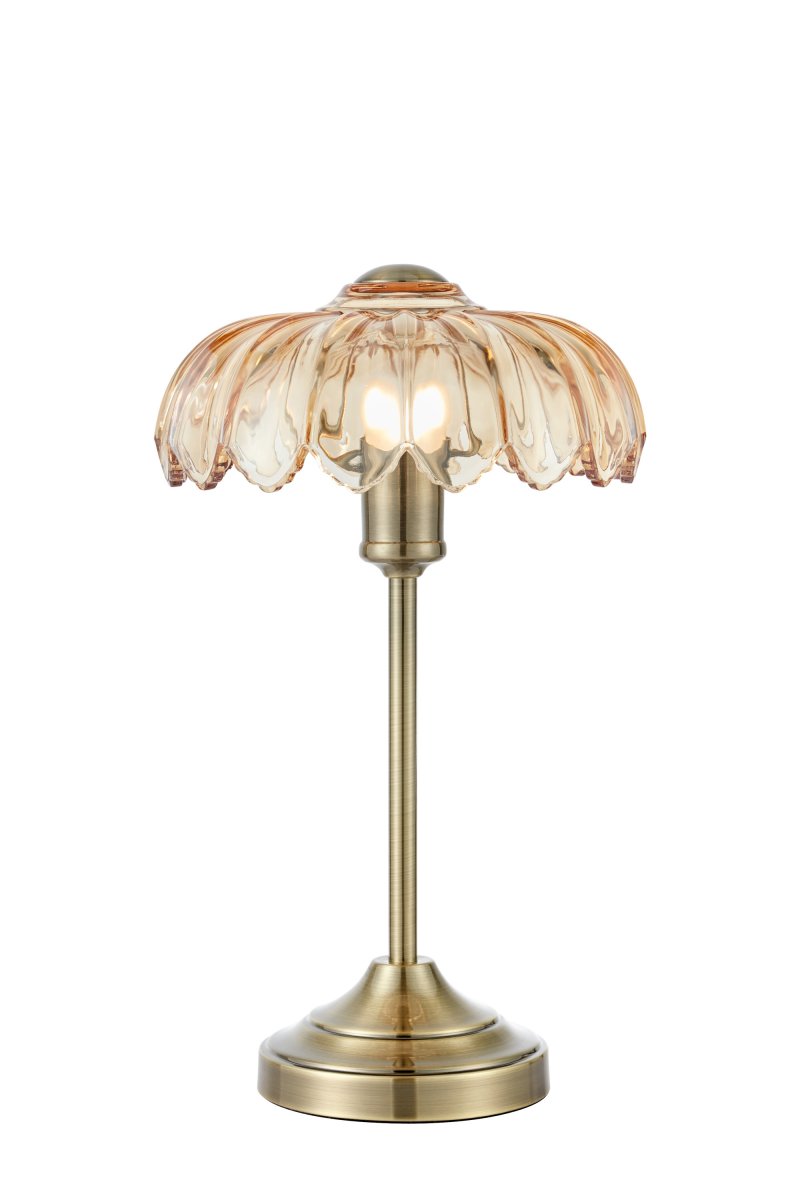 Kurage 43cm Antiek messing/amber tafellamp Van Markslöjd - Wordt geleverd met een transparante kabel van 2 meter, een aan/uit-schakelaar en een stekker.