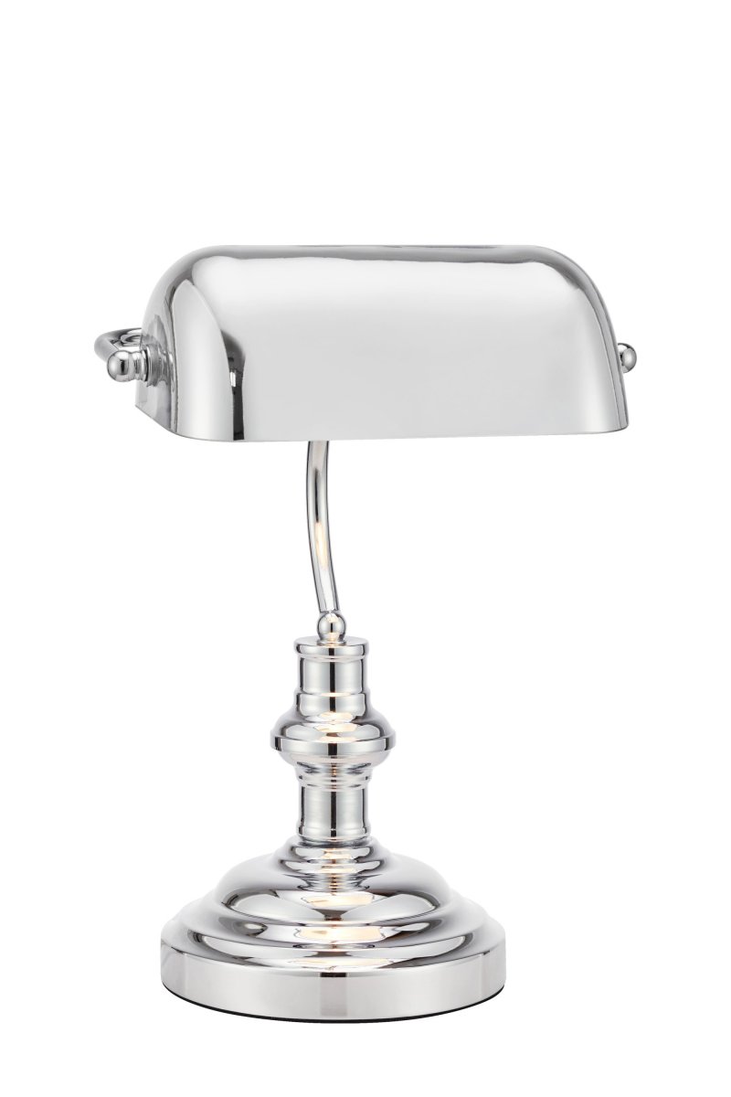 Bankers 42cm Chroom bureaulamp Van Markslöjd - De Bankers tafellamp is volledig gemaakt van chroom en heeft een metalen voet en een verstelbaar, bijpassend lampenkapje.