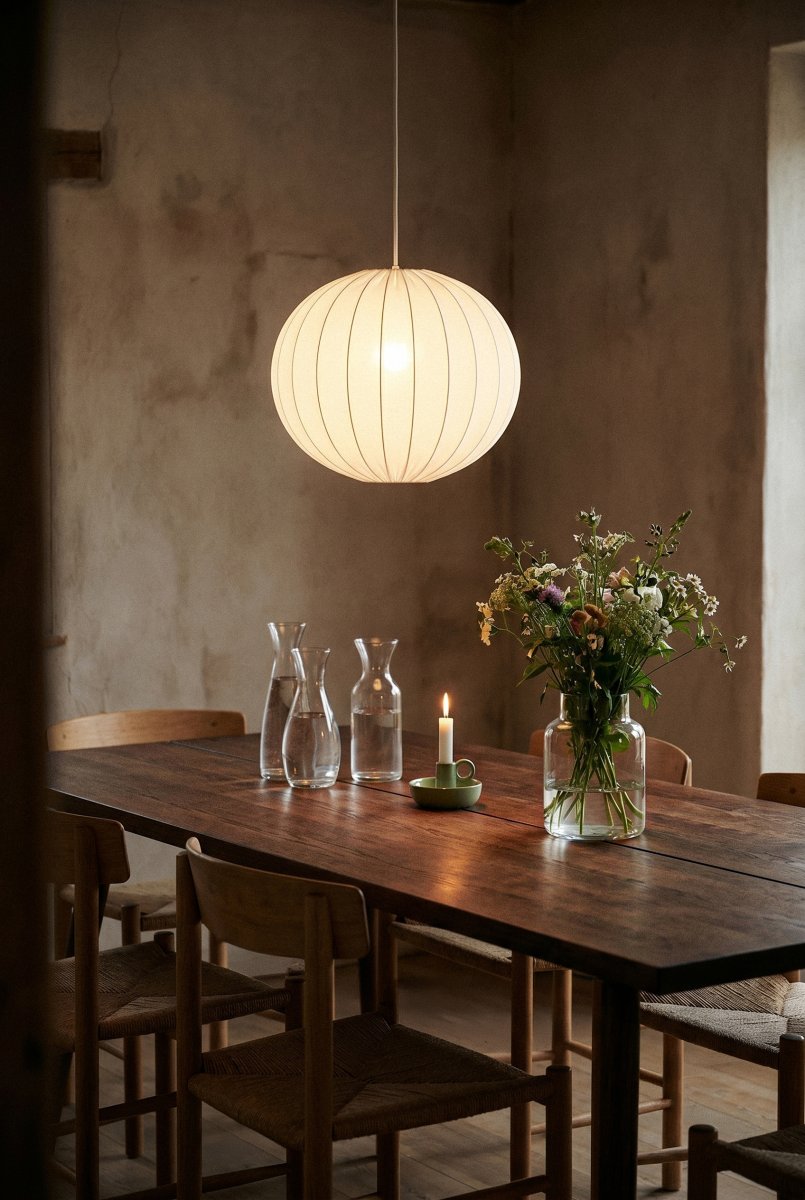 Solia Ø50 Wit hanglamp Van Markslöjd - De subtiele structuur van de kap geeft de lamp een luchtige en harmonieuze uitstraling.