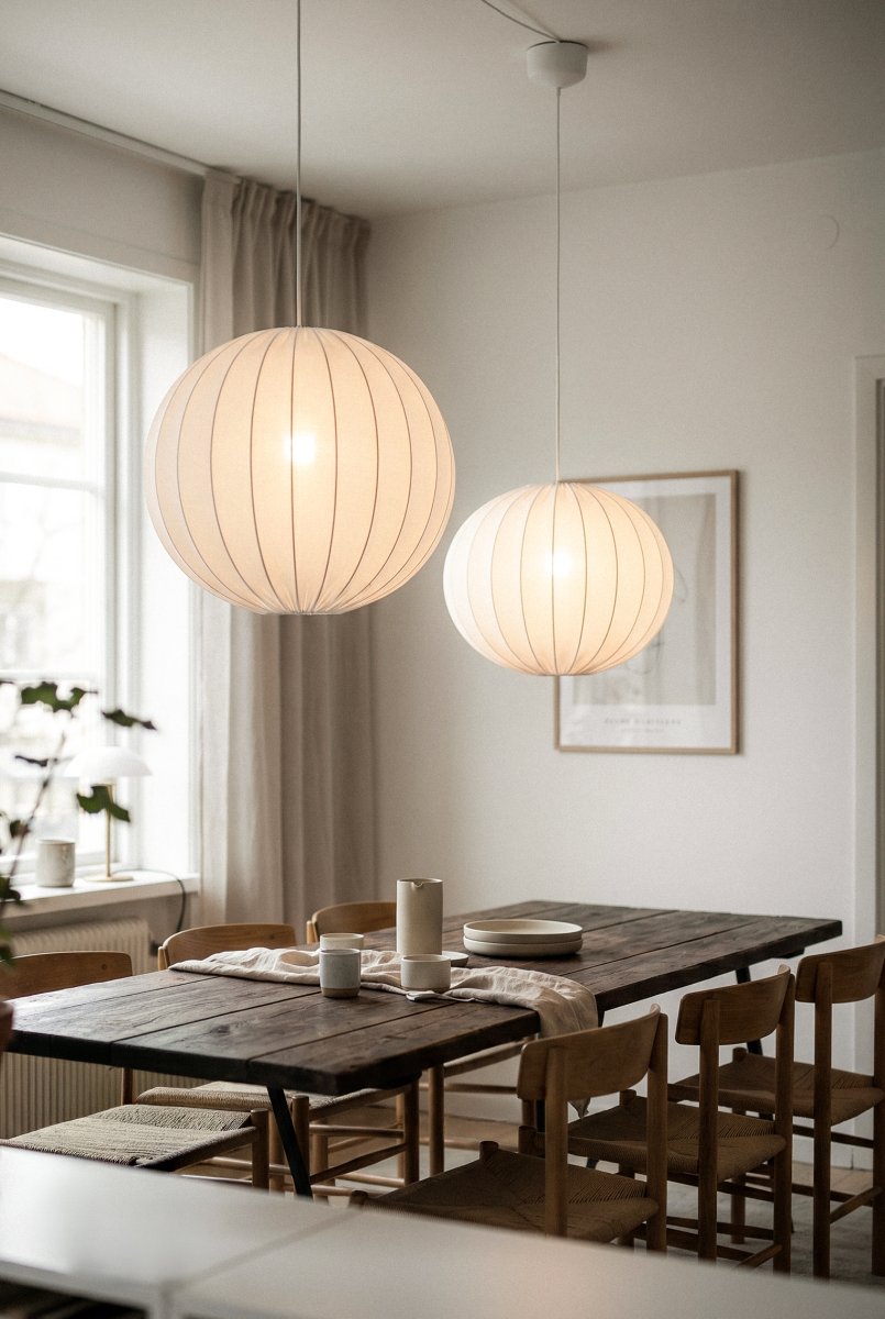 Solia Ø60 Wit hanglamp Van Markslöjd - De subtiele structuur van de kap geeft de lamp een luchtige en harmonieuze uitstraling.