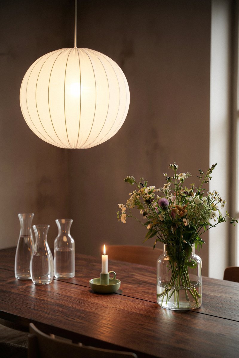 Solia Ø60 Wit hanglamp Van Markslöjd - De subtiele structuur van de kap geeft de lamp een luchtige en harmonieuze uitstraling.