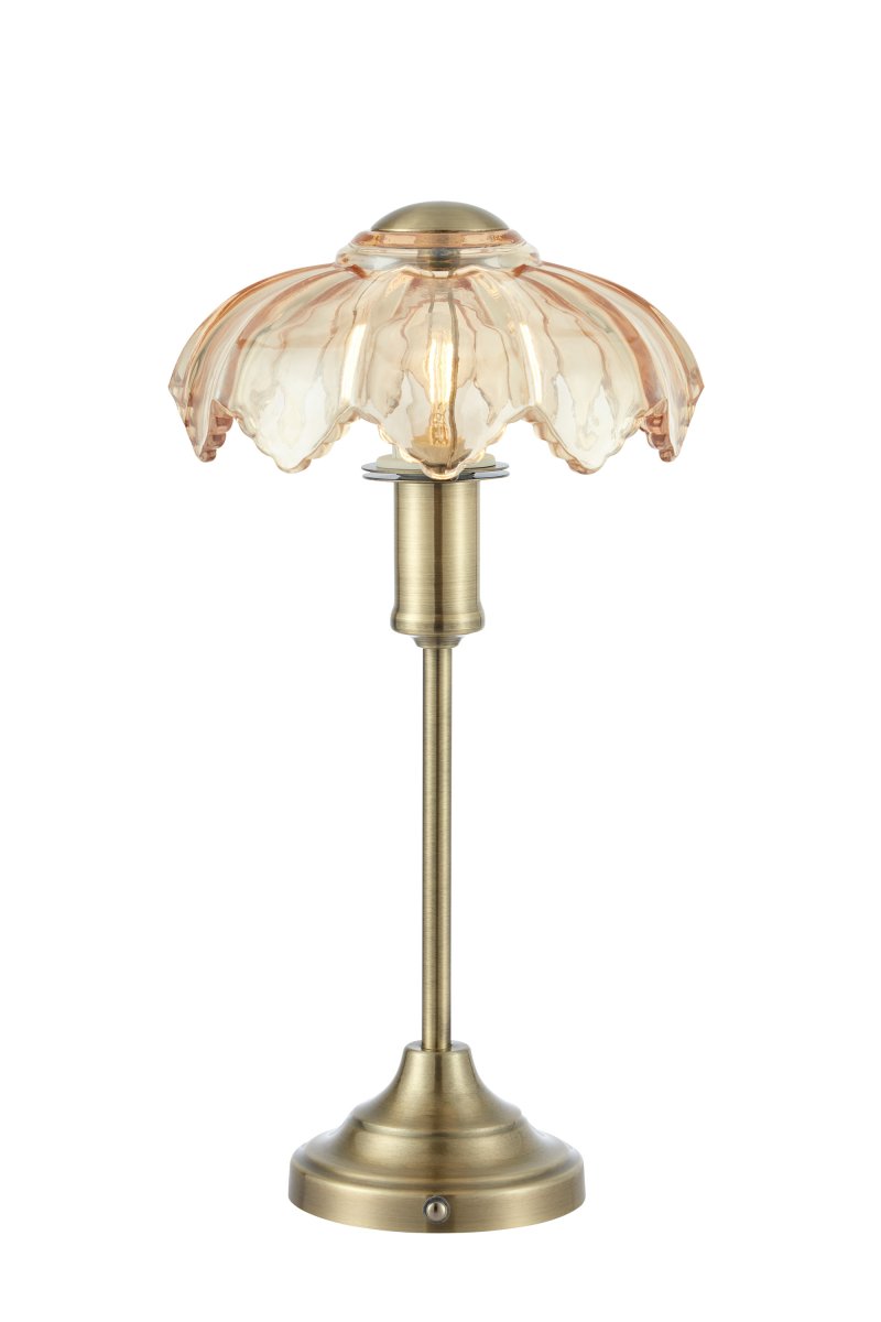 Kurage 35cm Antiek messing/amber Draagbare Van Markslöjd - De lamp is oplaadbaar en heeft een aanraakdimmer op de voet met drie helderheidsniveaus en een instelbare kleurtemperatuur.