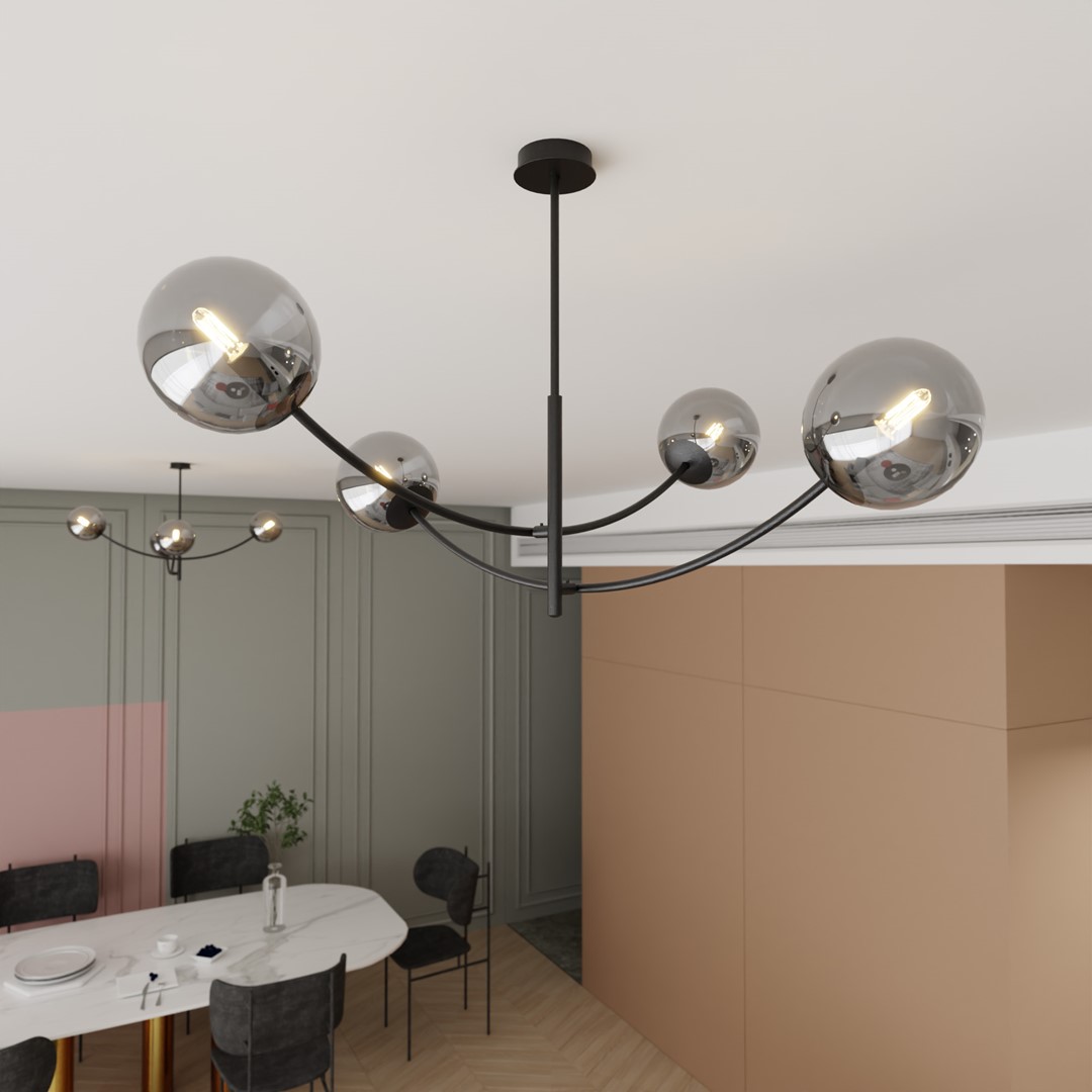 Hunter Ø90 Zwart/Rokerig hanglamp Van Emibig Lighting - De lamp komt bijzonder goed tot zijn recht boven een tafel of aanrecht, waar hij een unieke en uitnodigende sfeer cre&euml;ert.