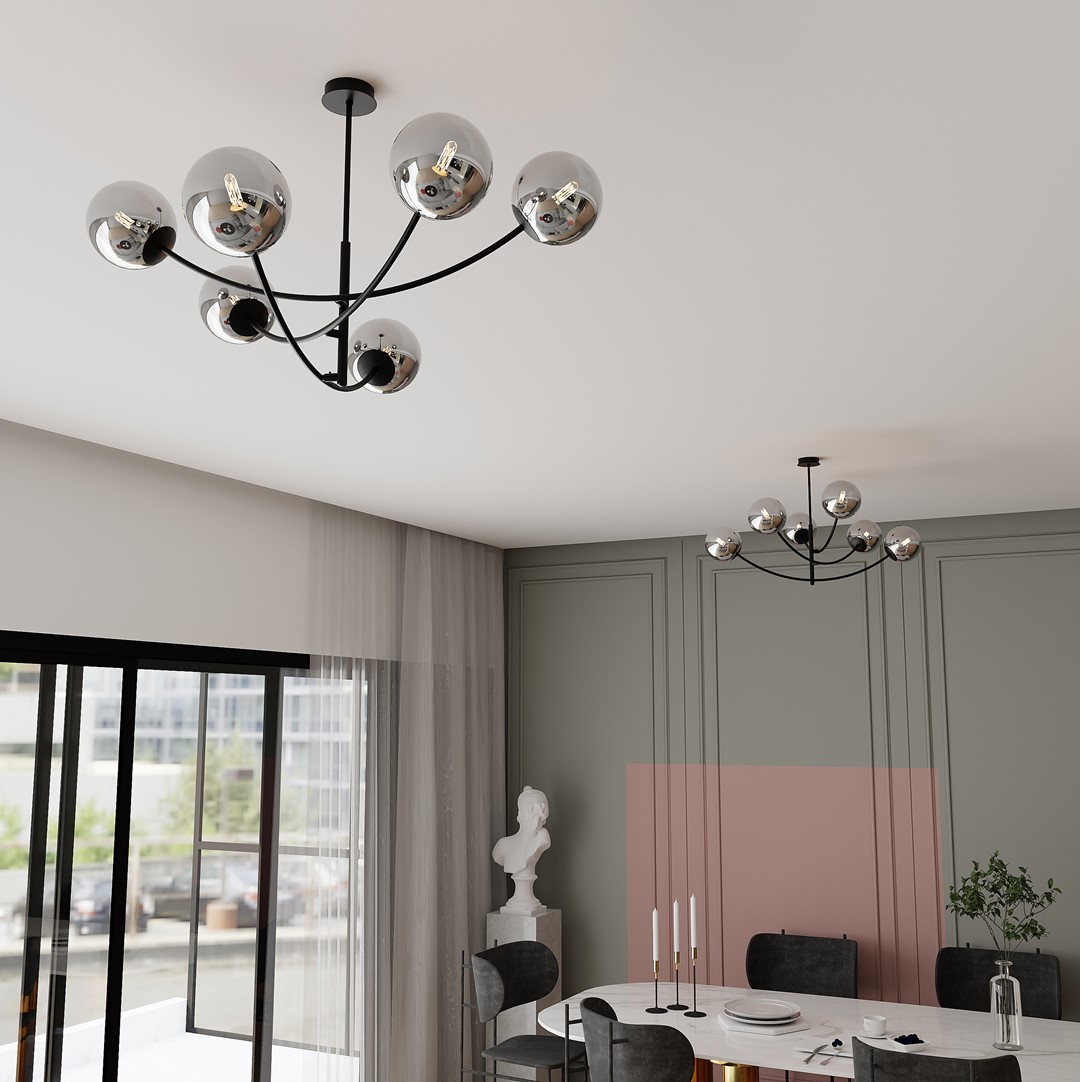 Hunter Ø90 Zwart/Rokerig hanglamp Van Emibig Lighting - De lamp komt bijzonder goed tot zijn recht boven een tafel of aanrecht, waar hij een unieke en uitnodigende sfeer cre&euml;ert.