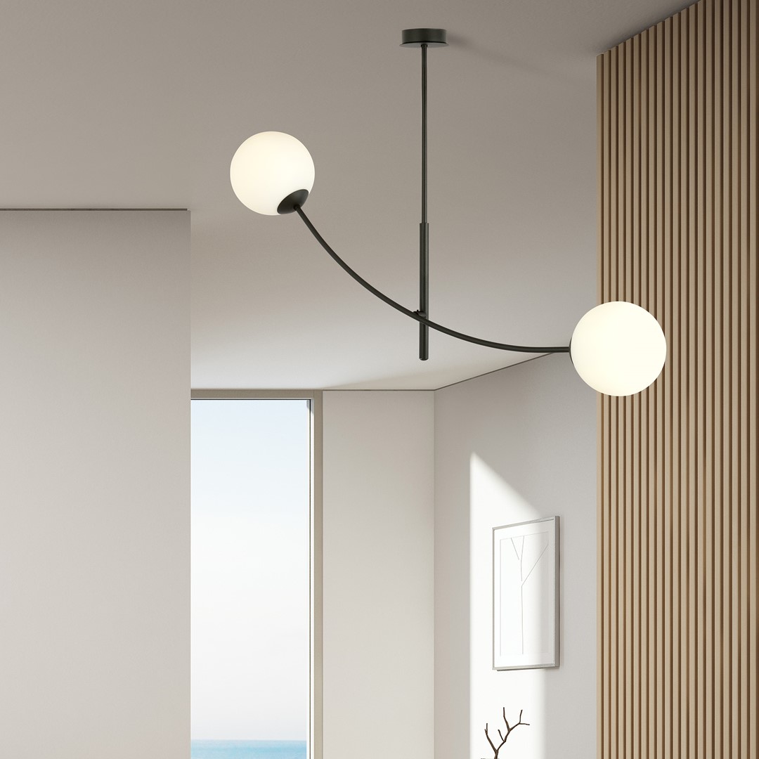 Hunter 83cm Zwart en wit hanglamp Van Emibig Lighting - De lamp komt bijzonder goed tot zijn recht boven een tafel of aanrecht, waar hij een unieke en uitnodigende sfeer cre&euml;ert.