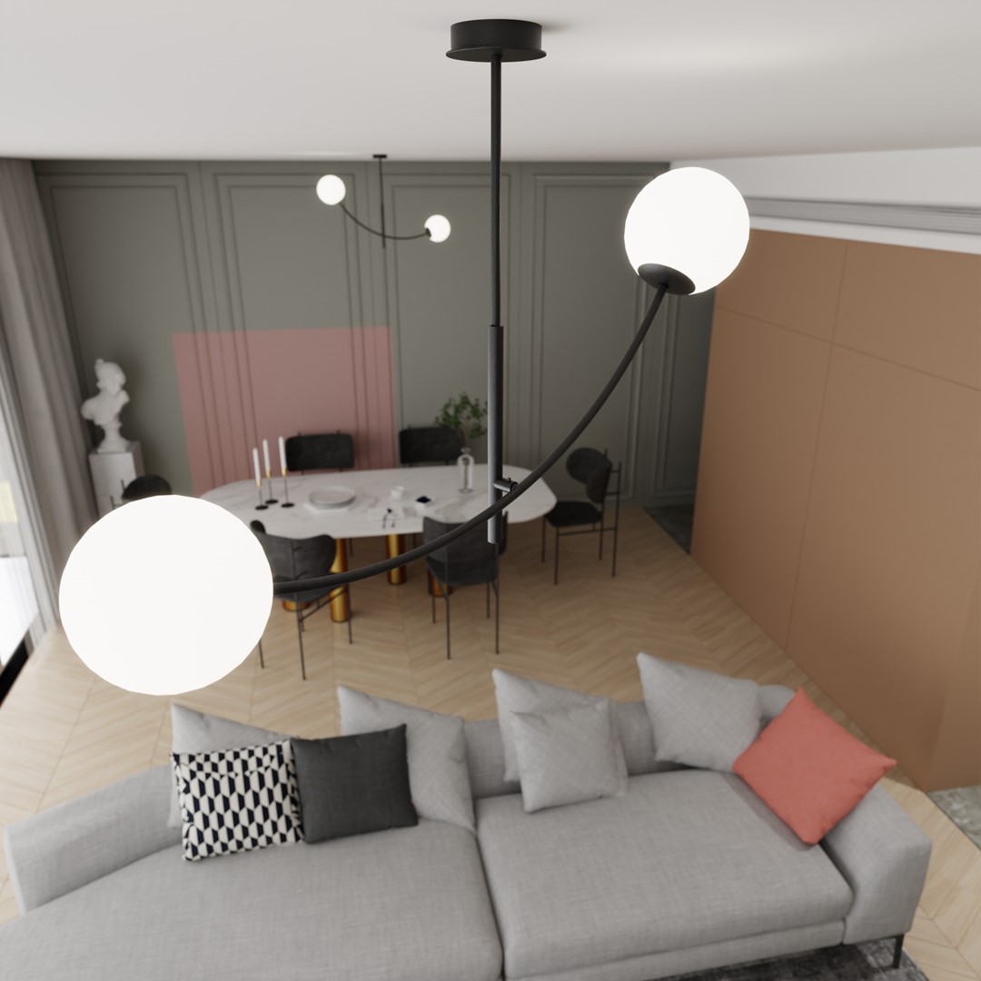 Hunter 83cm Zwart en wit hanglamp Van Emibig Lighting - De lamp komt bijzonder goed tot zijn recht boven een tafel of aanrecht, waar hij een unieke en uitnodigende sfeer cre&euml;ert.
