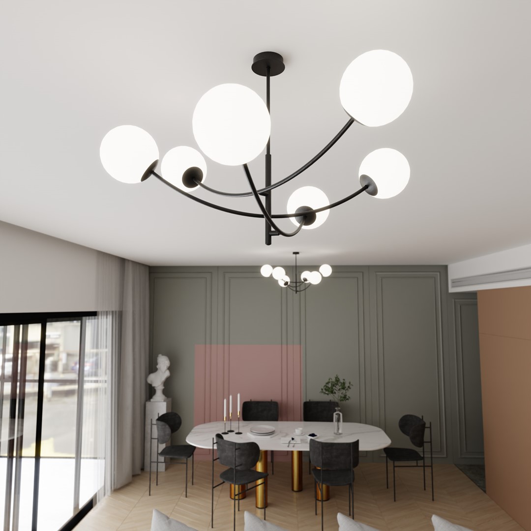 Hunter Ø90 Zwart en wit hanglamp Van Emibig Lighting - De lamp komt bijzonder goed tot zijn recht boven een tafel of aanrecht, waar hij een unieke en uitnodigende sfeer cre&euml;ert.