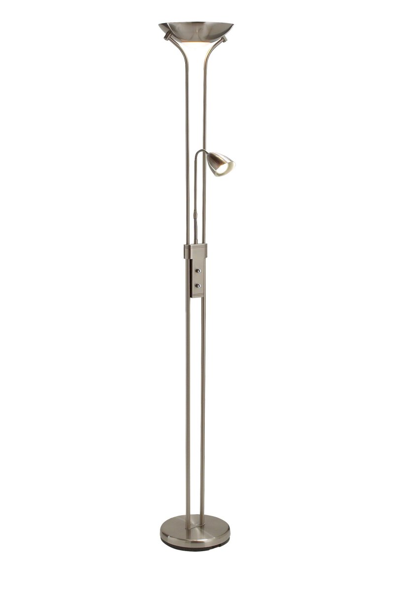 Detroit Staal vloerlamp Van Markslöjd - Voor het uplight gedeelte is een halogeenlamp met een R7S fitting nodig, terwijl voor de staande lamp een lichtbron met een GU10 fitting nodig is, max.