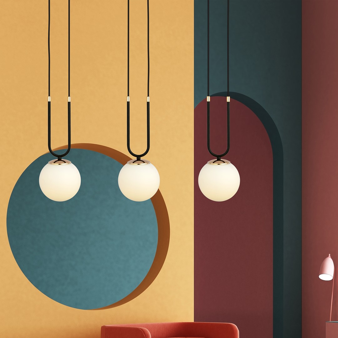 Glam 70cm Zwart hanglamp Van Emibig Lighting - De stijlvolle glazen koepels geven de Glam-serie een zachte en sierlijke uitstraling, terwijl de gouden decoratieve elementen het ontwerp verfraaien en een levendige glans toevoegen.