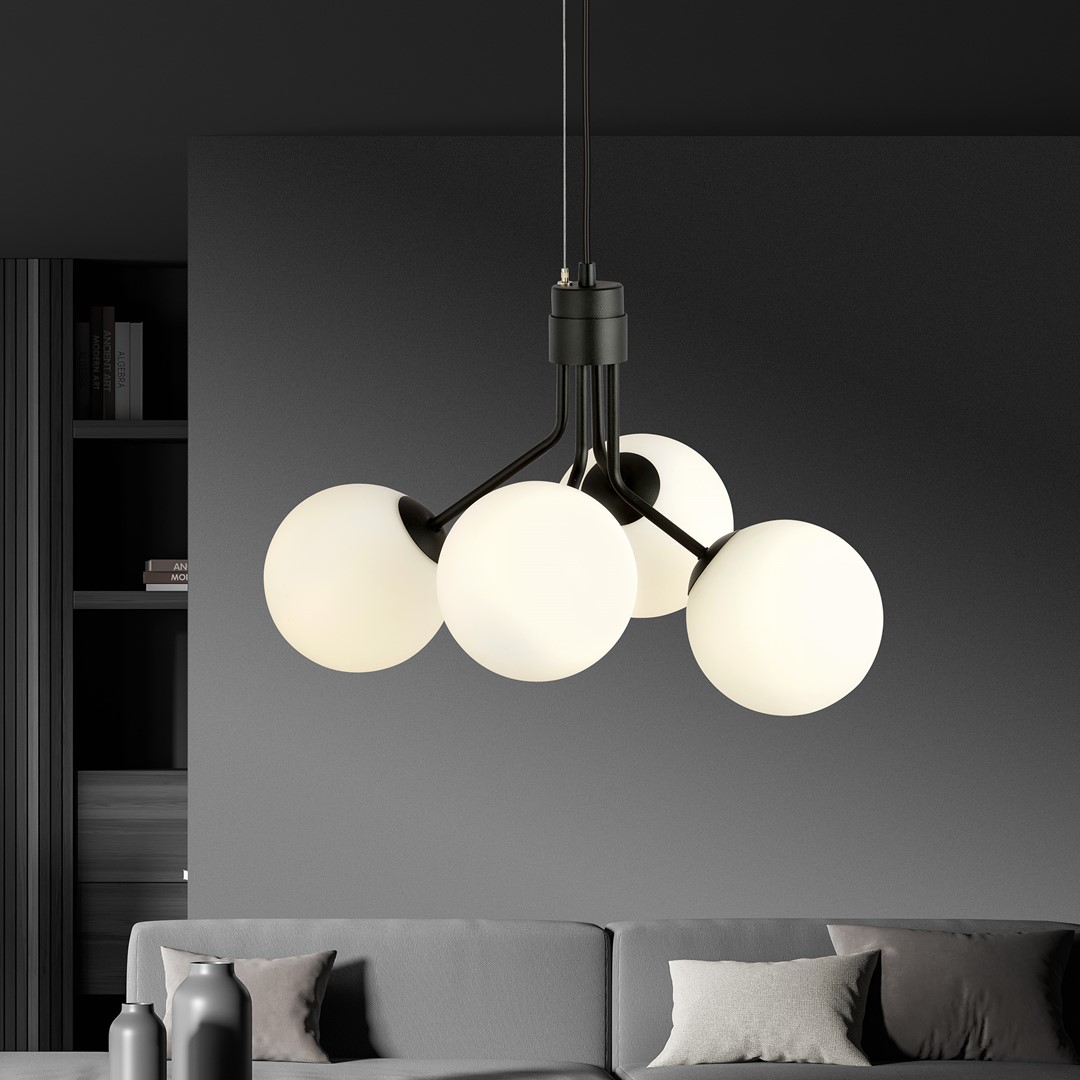 Nova Ø46 Wit hanglamp Van Emibig Lighting - De elegante glazen koepels zorgen voor lichtheid en een verfijnde stijl, terwijl de minimalistische vorm zorgt voor een effectieve lichtstroom, zelfs in grotere ruimtes.