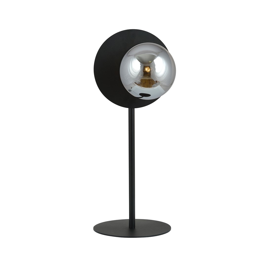 Oslo 50cm Zwart/Rokerig tafellamp Van Emibig Lighting - De ronde vorm creëert een mooi contrast met de rechte voet en maakt de lamp tot een decoratief element in de kamer.