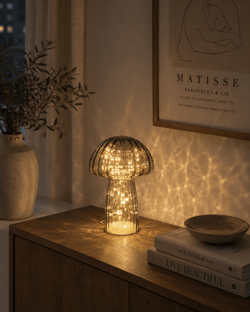 Svamp 23cm Grijs tafellamp Van Pixie Design - De lamp is voorzien van een timer en een praktische dimmer met 5 standen, waarmee u de lichtsterkte naar wens kunt aanpassen.