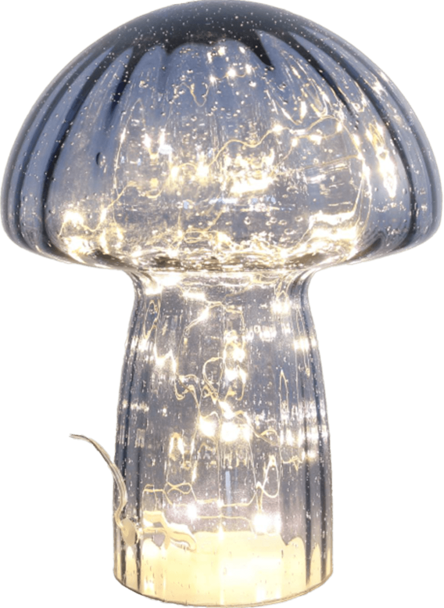 Svamp 23cm Blauw tafellamp Van Pixie Design - Hij is voorzien van een timer en een praktische dimmer met 5 standen om het licht naar wens aan te passen, waardoor hij perfect is voor zowel functionele verlichting als gezellige avondverlichting.