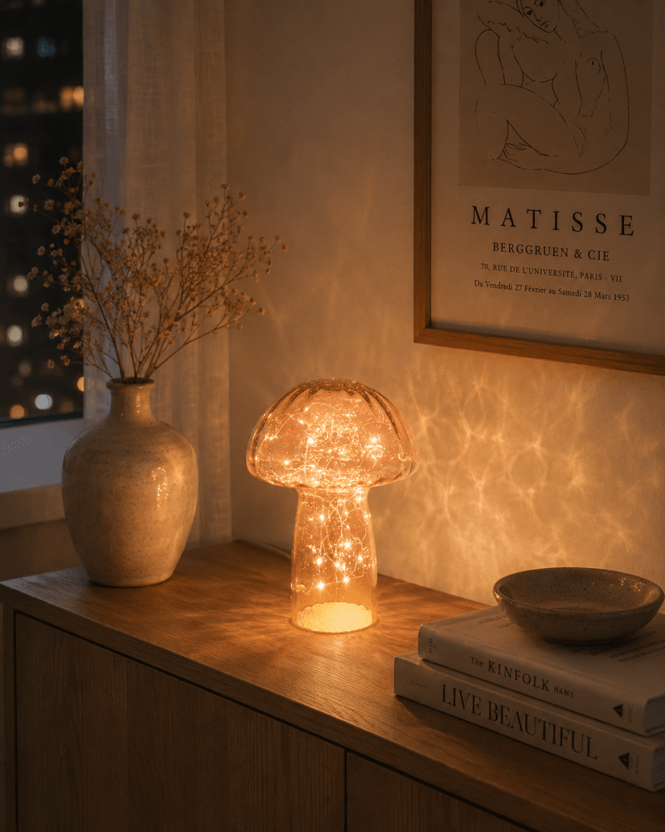 Svamp 23cm Lichtroze tafellamp Van Pixie Design - Hij is voorzien van een timer en een praktische dimmer met 5 standen om het licht naar wens aan te passen, waardoor hij perfect is voor zowel functionele verlichting als gezellige avondverlichting.