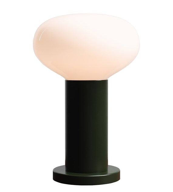 Flo 30cm Donkergroen tafellamp Van Artera - Hij heeft een stijlvol frame in donkergroen en een ronde witte glazen kap die een zacht en aangenaam licht verspreidt.