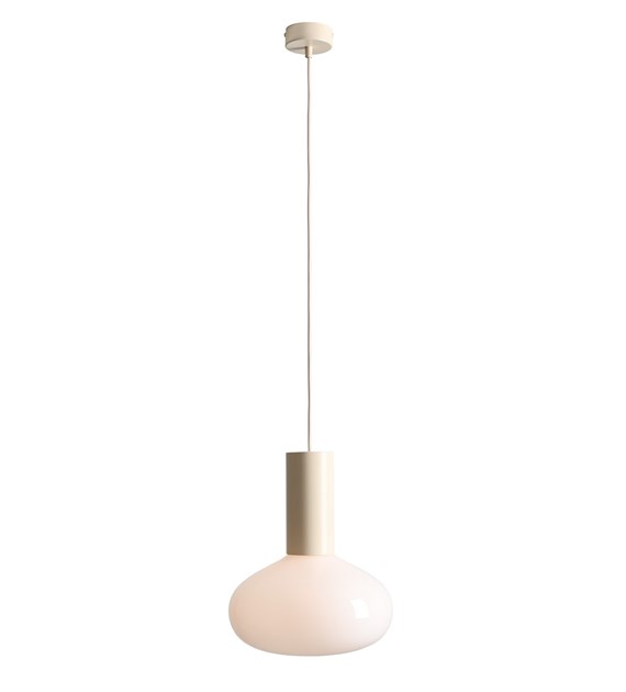  Flo Ø26 Romig wit hanglamp Van Artera - Hij heeft een stijlvol frame in cr&egrave;mewit en een ronde witte glazen kap die een zacht en aangenaam licht verspreidt.