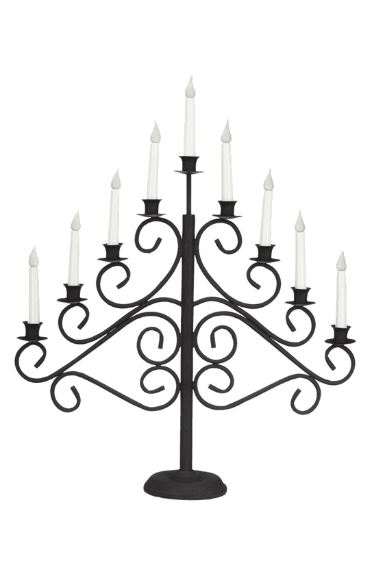 Smide 9 Zwart Van Pixie Design - Deze smeedijzeren kandelaar met 9 armen in de kleur zwart is een elegante en klassieke verlichtingsoplossing die een rustieke charme aan uw huis toevoegt.