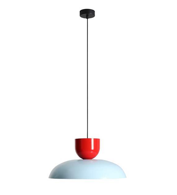 Ella Ø47 Blauw/rood hanglamp Van Artera - Met de zachte kleuren lichtblauw en felrood vormt hij een speels en stijlvol element in het interieur.