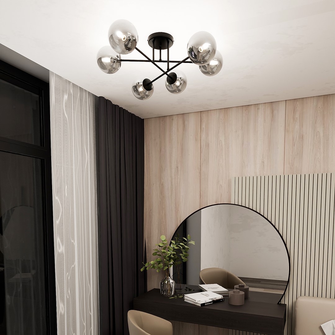 Roma Ø75 Rookkleurig plafondlamp Van Emibig Lighting - Het zwarte metalen frame is gecombineerd met kappen van rookglas die een zacht en aangenaam licht verspreiden.