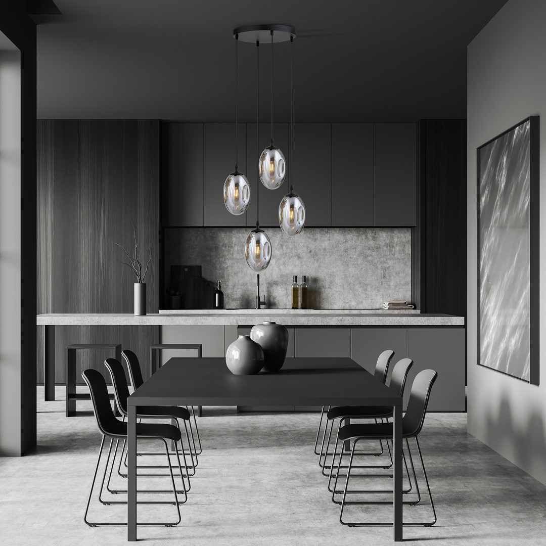 Astral Ø40 Rookkleurig hanglamp Van Emibig Lighting - De lampen zijn afgewerkt met rookglazen kappen die een warm en uitnodigend licht in de kamer verspreiden.