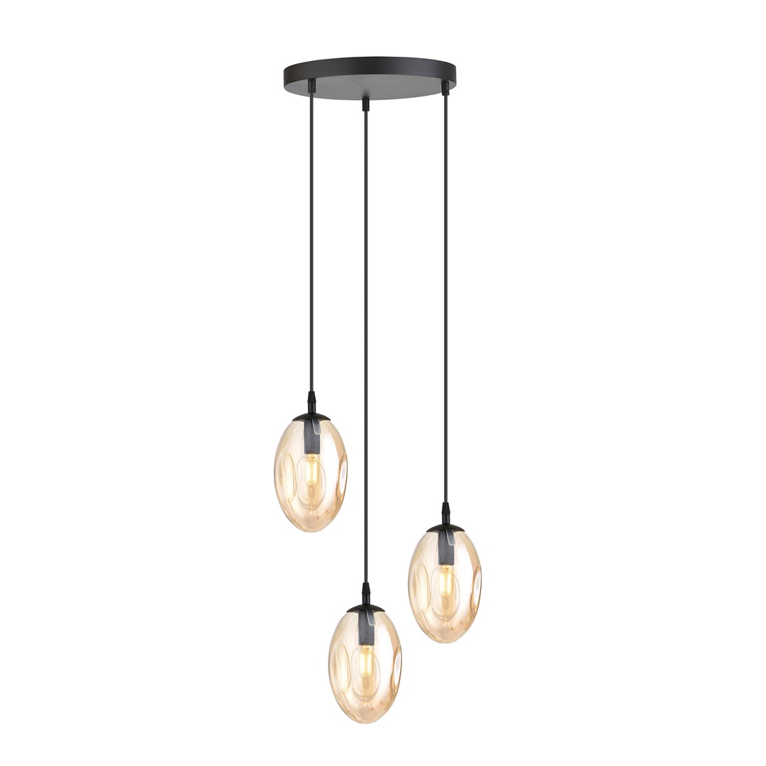 Astral Ø40 Amber hanglamp Van Emibig Lighting - De lampen zijn afgewerkt met amberkleurige glazen kappen die een warm en uitnodigend licht in de kamer verspreiden.