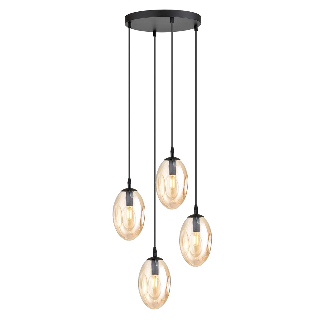 Astral Premium Ø40 Amber hanglamp Van Emibig Lighting - De lampen zijn afgewerkt met amberkleurige glazen kappen die een warm en uitnodigend licht in de kamer verspreiden.