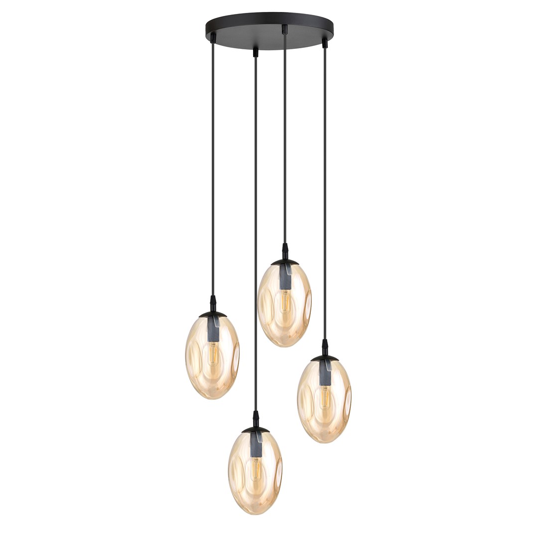 Astral Premium Ø40 Amber hanglamp Van Emibig Lighting - De lampen zijn afgewerkt met amberkleurige glazen kappen die een warm en uitnodigend licht in de kamer verspreiden.