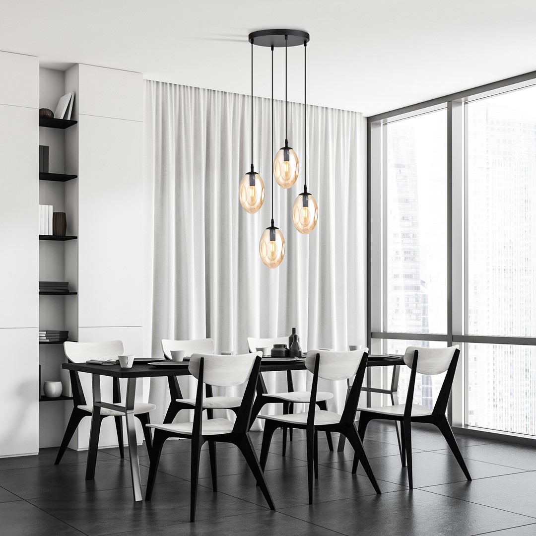 Astral Premium Ø40 Amber hanglamp Van Emibig Lighting - De lampen zijn afgewerkt met amberkleurige glazen kappen die een warm en uitnodigend licht in de kamer verspreiden.