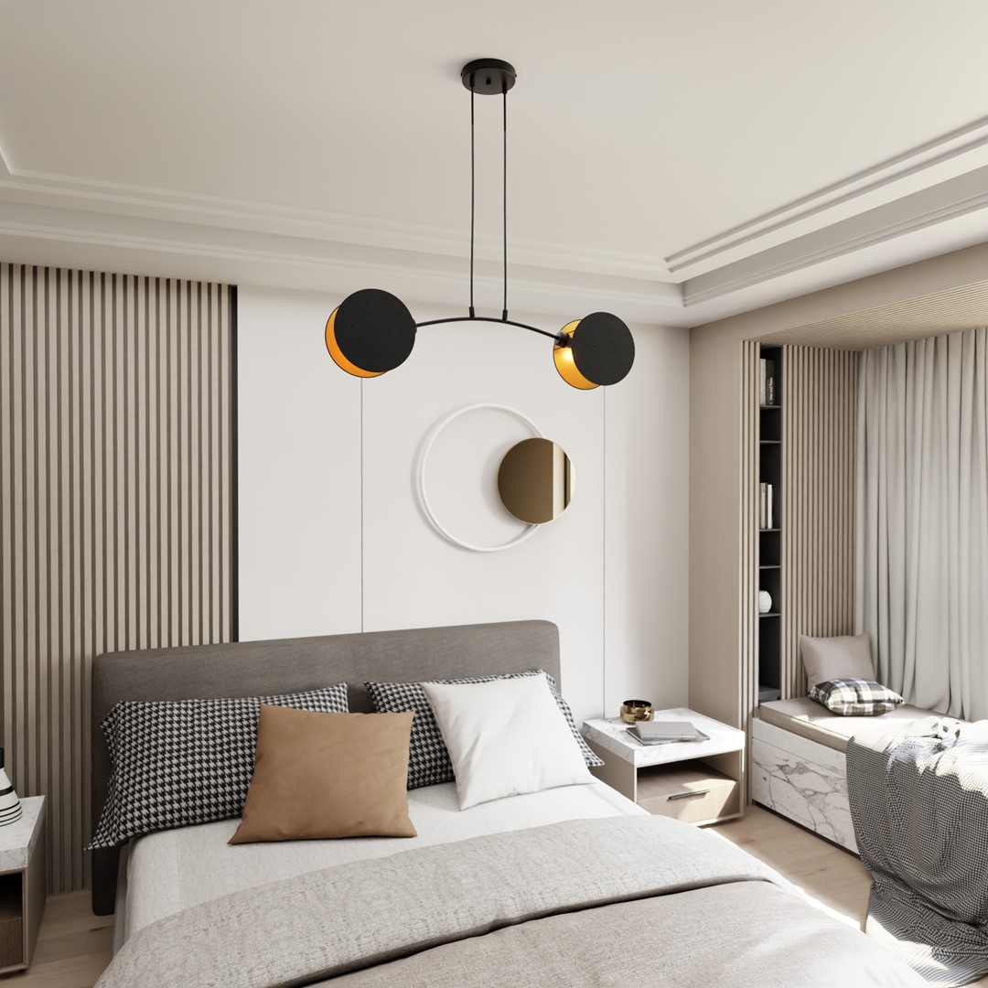 Motif 82cm Zwart hanglamp Van Emibig Lighting - Door de combinatie van moderne vormen en functies dienen de lampen niet alleen als verlichting - maar ook als expressief vormgevingselement.