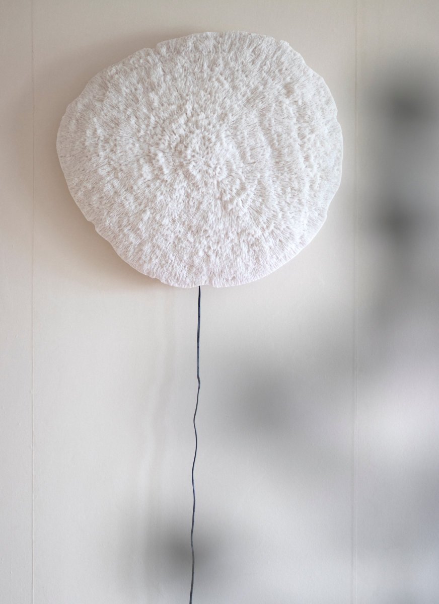 Nemo Wit wandlamp Van Globen Lighting - De lamp is gemaakt van wit polyresin en zandsteen en heeft een 200 cm lang zwart snoer met schakelaar.