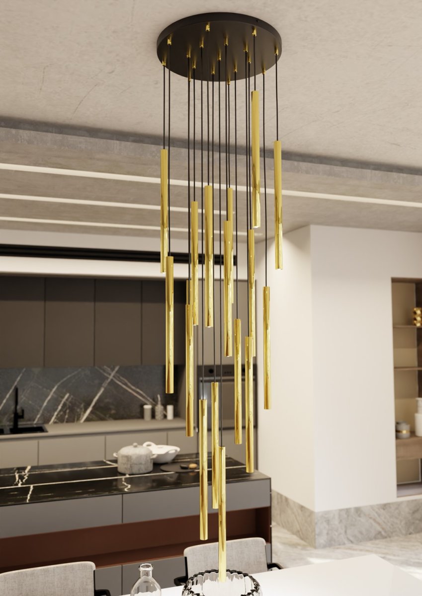 Selter Ø45 Goud hanglamp Van Emibig Lighting - De goudkleurige buizen waaruit de lamp bestaat, zorgen voor een unieke glans en een elegante uitstraling.