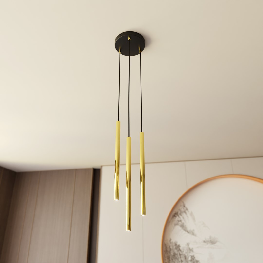 Selter Ø20 Goud hanglamp Van Emibig Lighting - De goudkleurige buizen waaruit de lamp bestaat, zorgen voor een unieke glans en een elegante uitstraling.