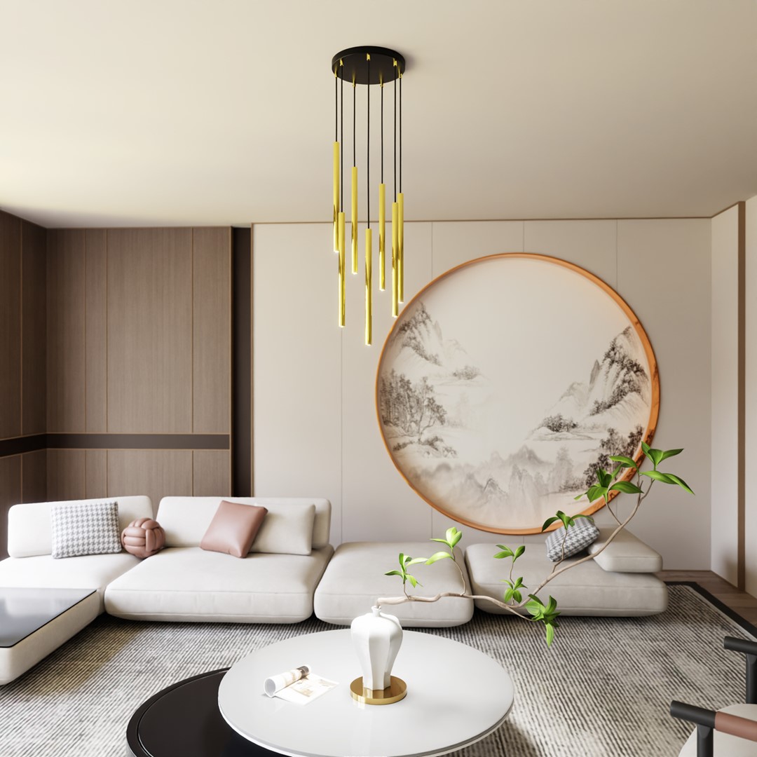 Selter Ø30 Goud hanglamp Van Emibig Lighting - De goudkleurige buizen waaruit de lamp bestaat, zorgen voor een unieke glans en een elegante uitstraling.