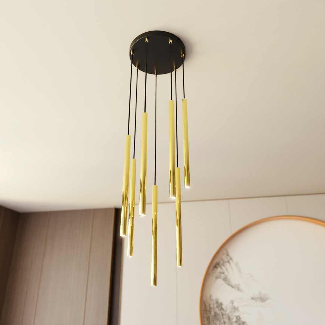 Selter Ø30 Goud hanglamp Van Emibig Lighting - De goudkleurige buizen waaruit de lamp bestaat, zorgen voor een unieke glans en een elegante uitstraling.