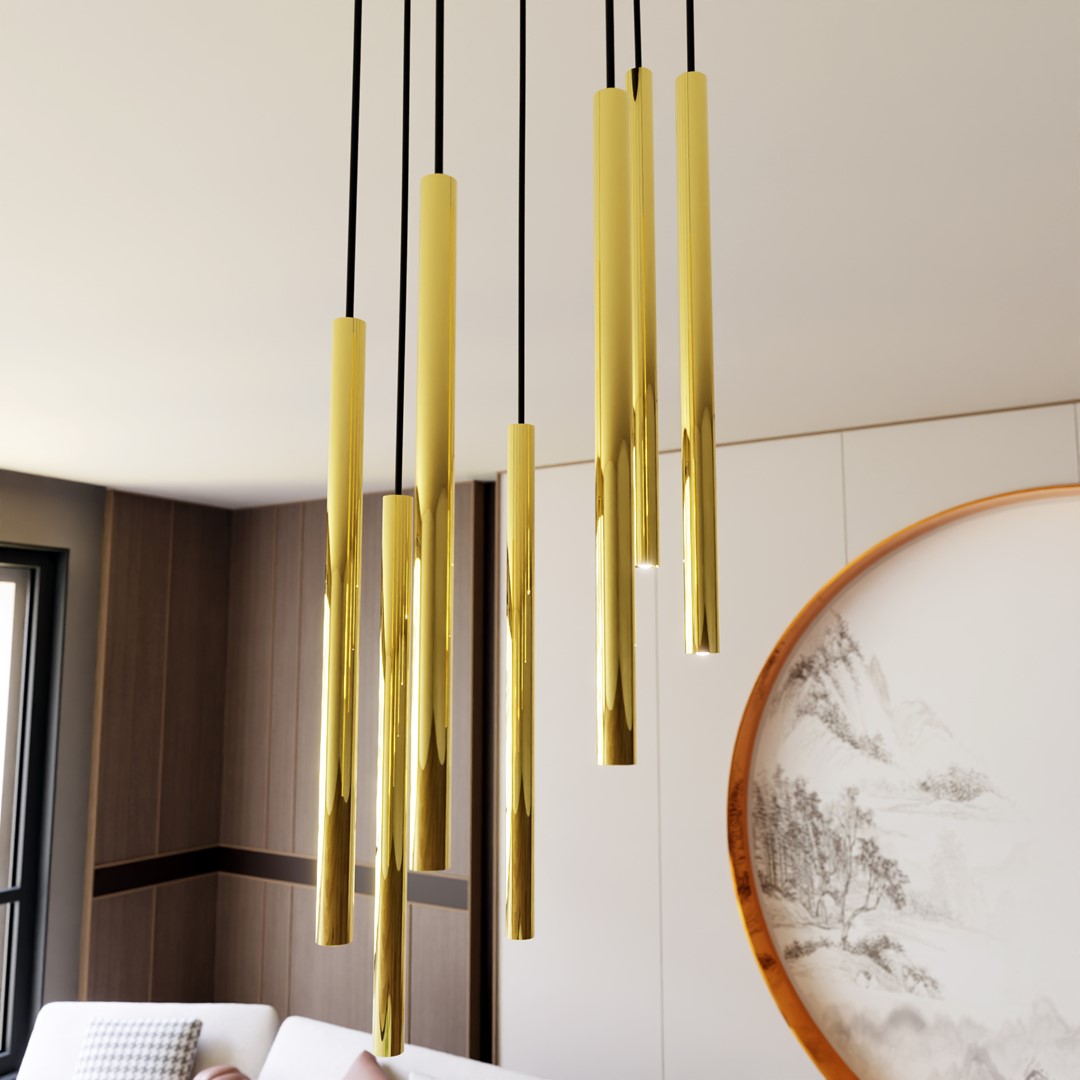 Selter Ø30 Goud hanglamp Van Emibig Lighting - De goudkleurige buizen waaruit de lamp bestaat, zorgen voor een unieke glans en een elegante uitstraling.