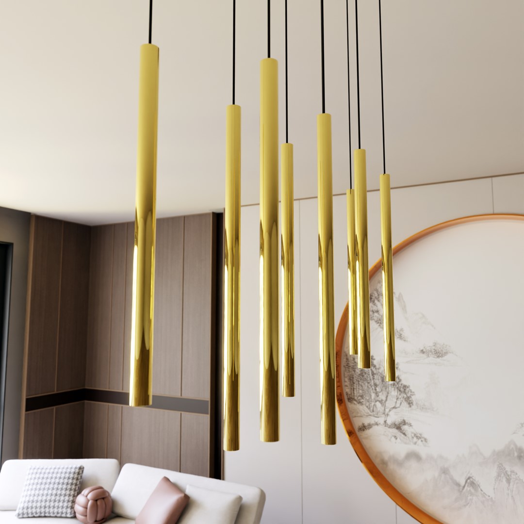 Selter 90cm Goud hanglamp Van Emibig Lighting - De goudkleurige buizen waaruit de lamp bestaat, zorgen voor een unieke glans en een elegante uitstraling.